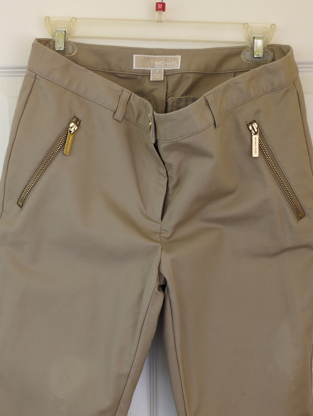 Michael Kors Taupe Straight-Leg Pants with Gold Zippers